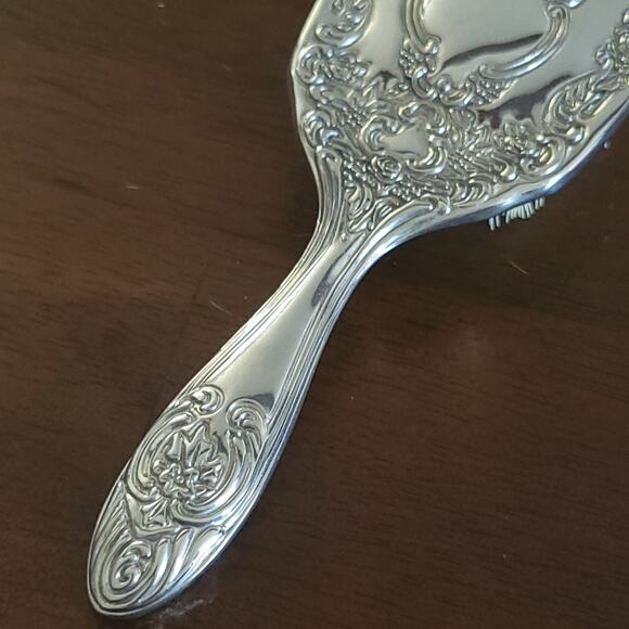 VTG Heavy Silver Plated Ornate Floral Filigree Grooming Vanity Hair Brush 7.75" - Picture 4 of 12